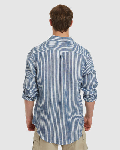 Antibes Dark Blue Stripes Linen Shirt - Casual Fit