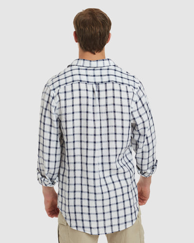 Antibes Blue Grid Linen Shirt - Casual Fit