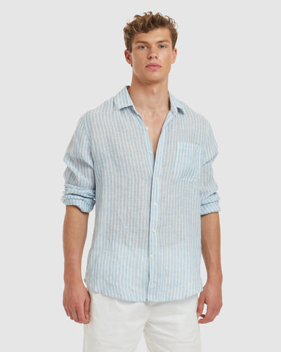Antibes Chambray Stripes Linen Shirt - Casual Fit