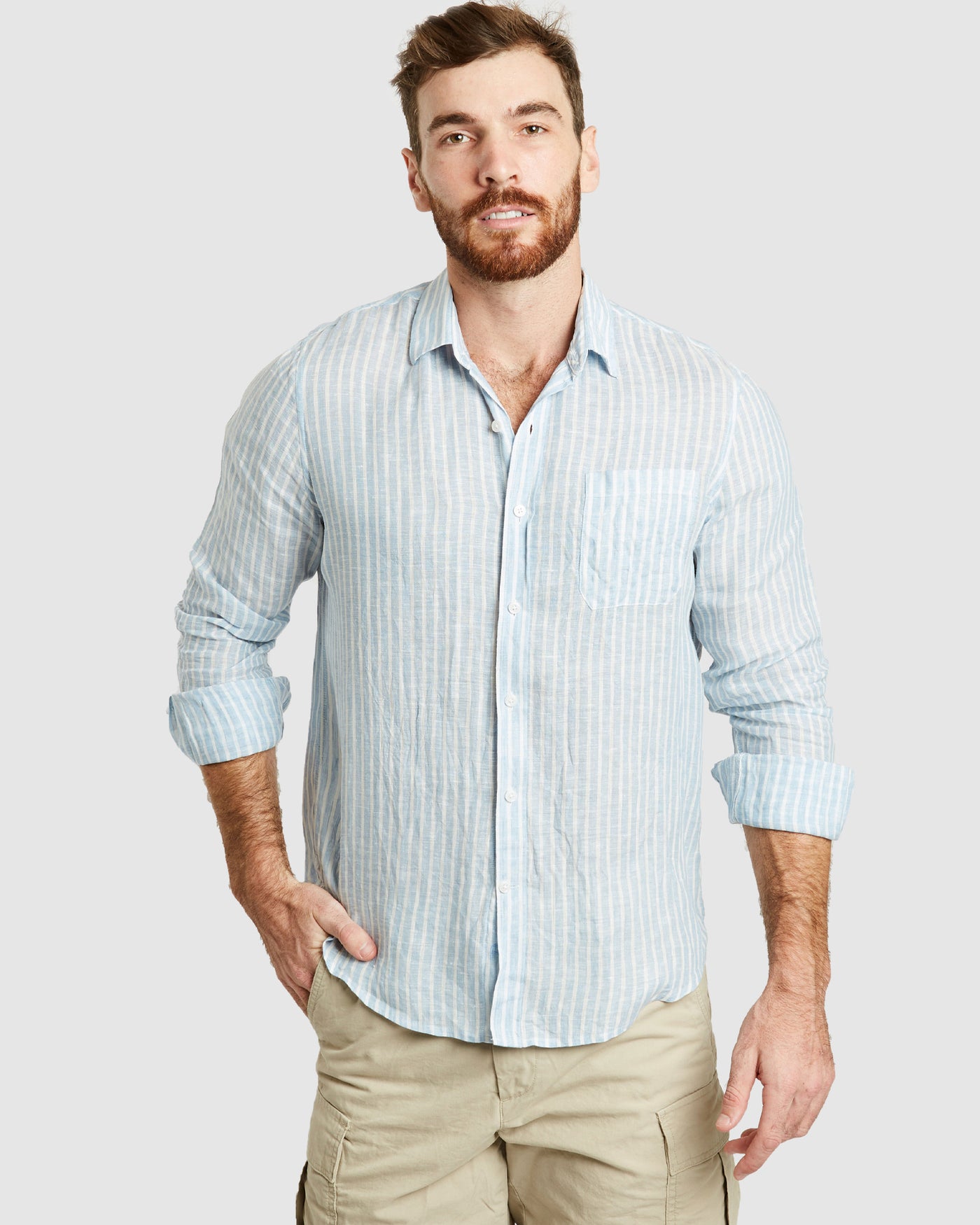 Antibes Chambray Stripes Linen Shirt - Casual Fit