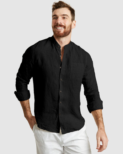 Men's Linen Mandarin Collar Shirt, long sleeves︱ - In the Middle Tulum