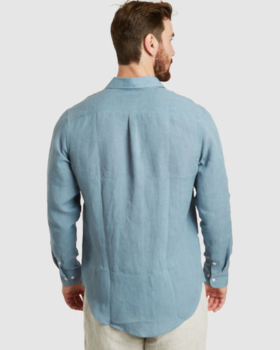 Tulum Dusk Blue Linen Shirt Long sleeve - Casual Fit