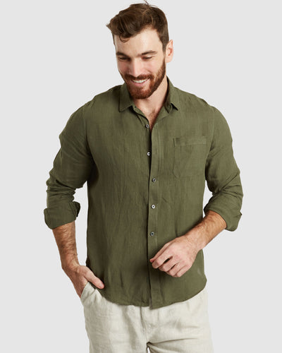 Tulum Green Linen Shirt Long Sleeve - Casual Fit
