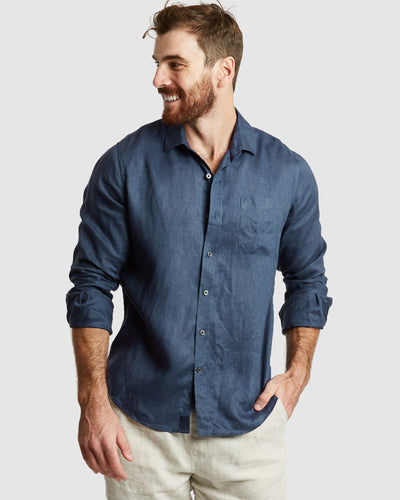 Tulum Navy Linen Shirt Long sleeve - Casual Fit