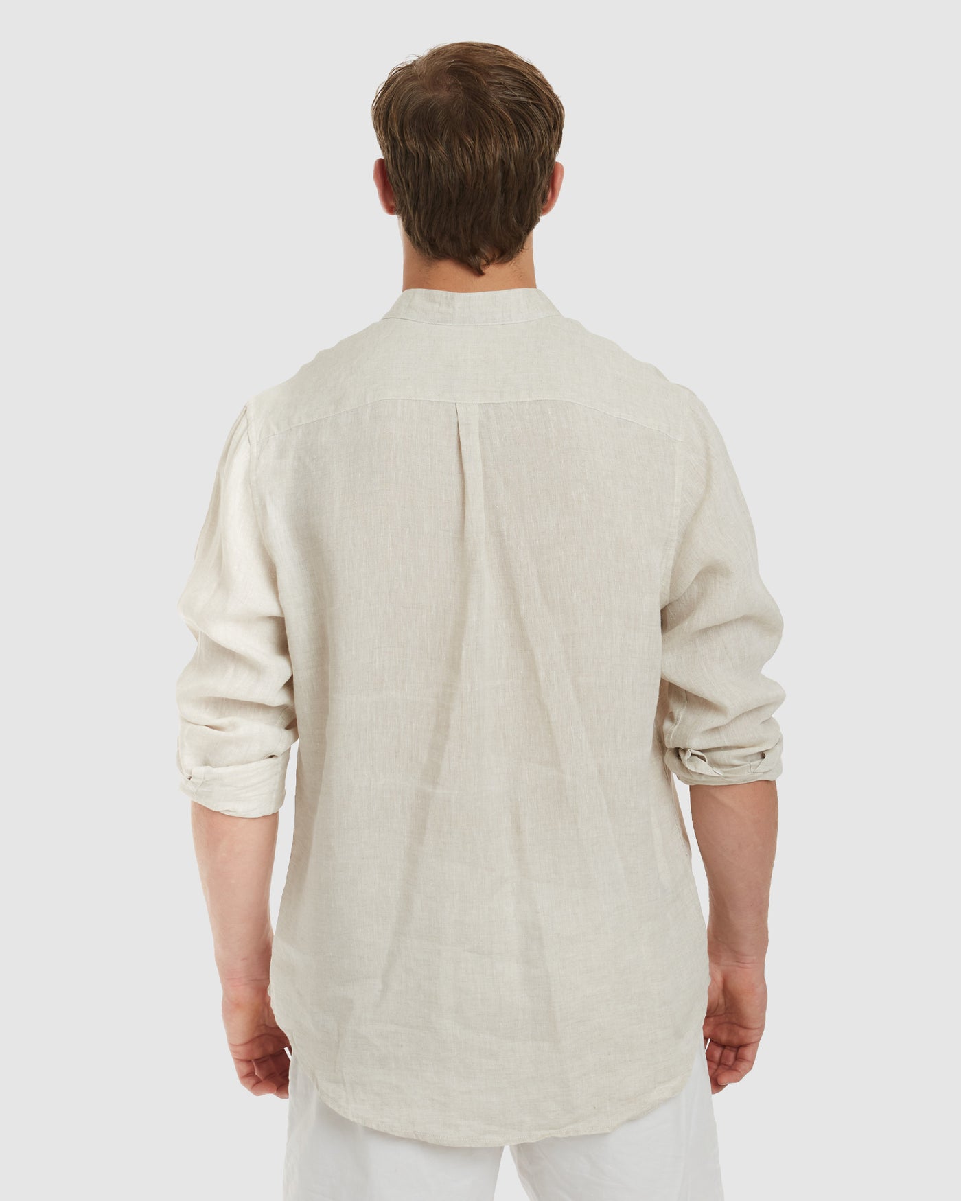 Palma Sand Mandarin Collar Linen Shirt - Casual Fit