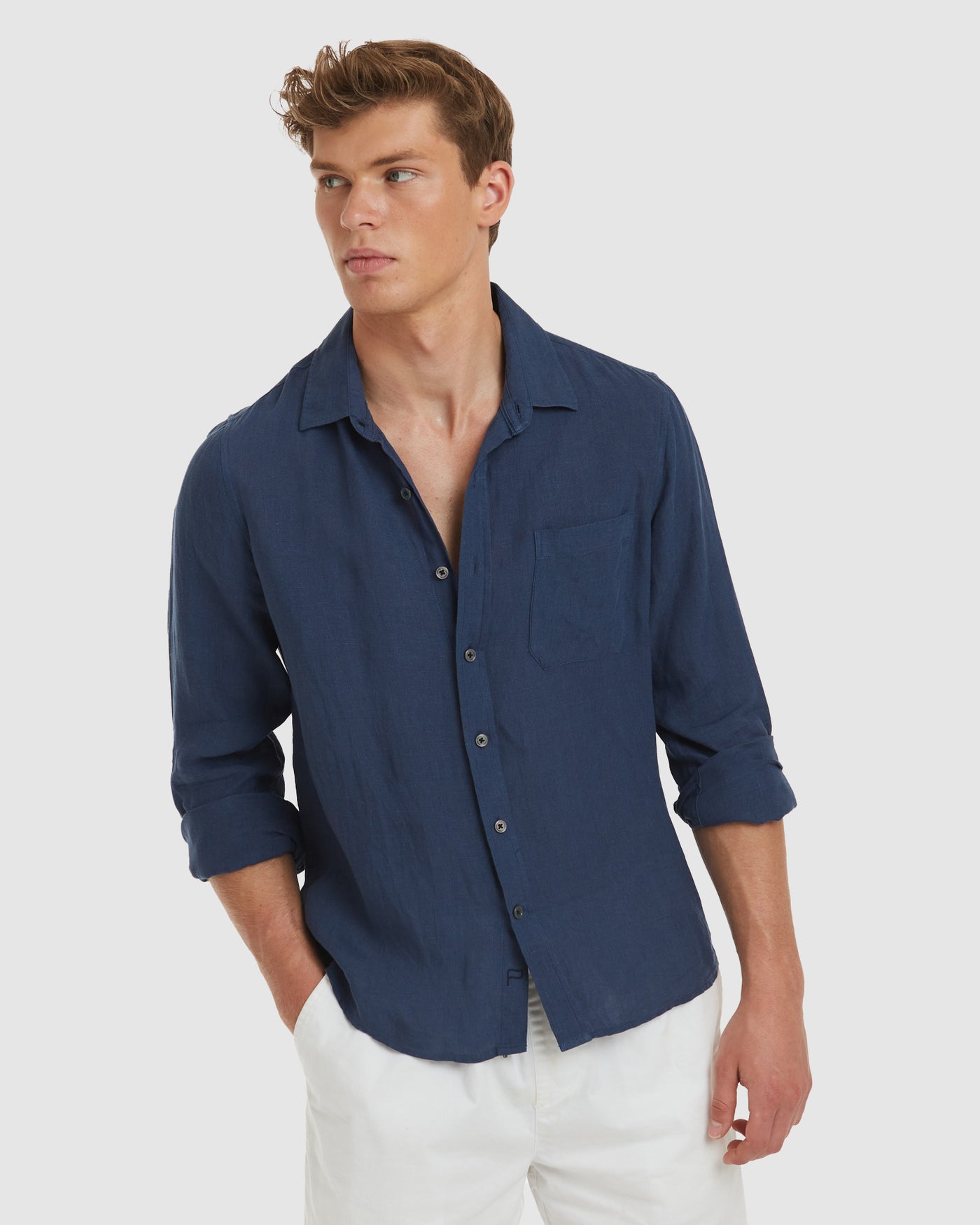 Ravello No Tuck Navy Linen Shirt - Slim Fit
