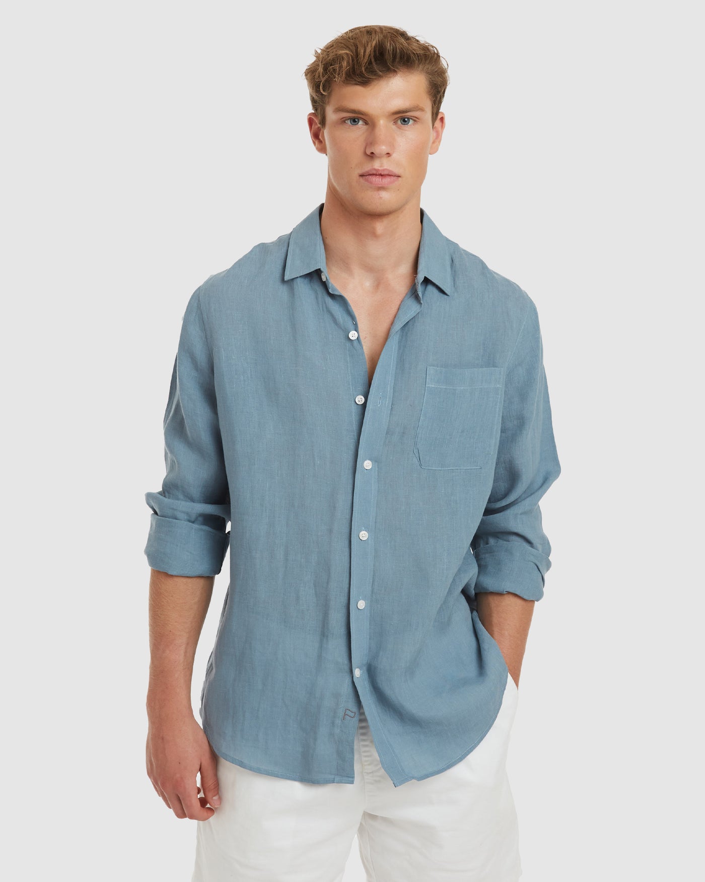 Tulum Dusk Blue Linen Shirt Long sleeve - Slim Fit