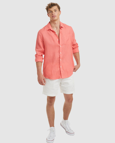 Tulum Coral LS Linen Shirt - Slim Fit