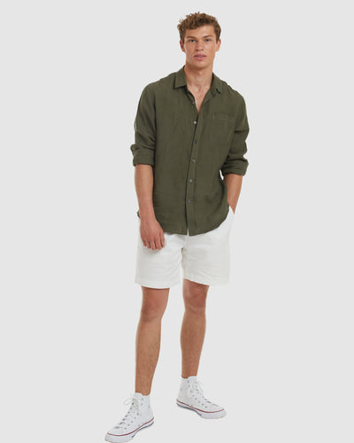 Tulum Green Linen Shirt Long Sleeve - Slim Fit