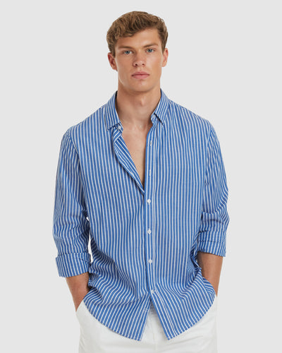 Vegas Blue Stripes Cotton Shirt  - Casual Fit